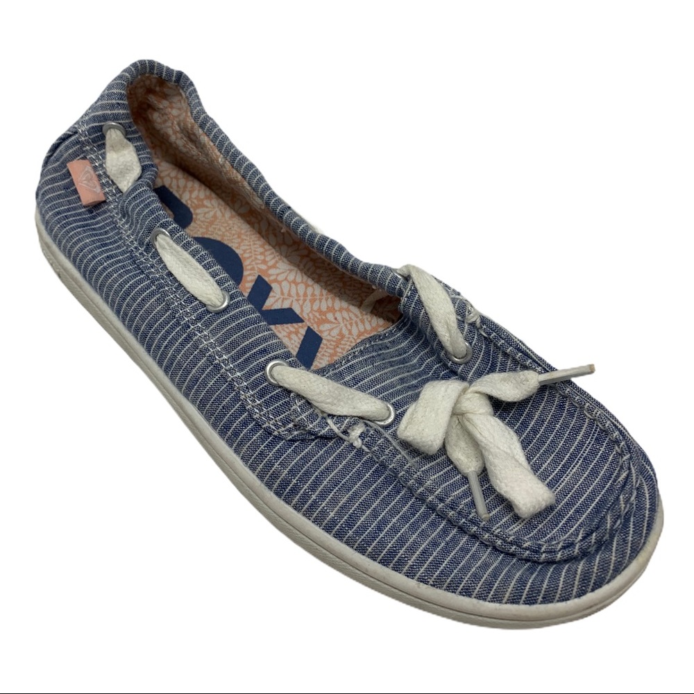 Roxy blue canvas striped‎ deck shoes size 3